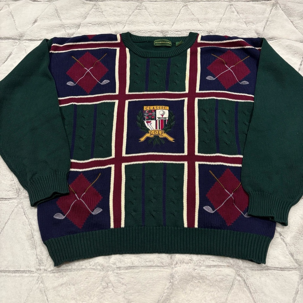 Golf Ugly Grandpa Sweater Men’s Knit Embroidered Multicolored Sz XXL Cotton